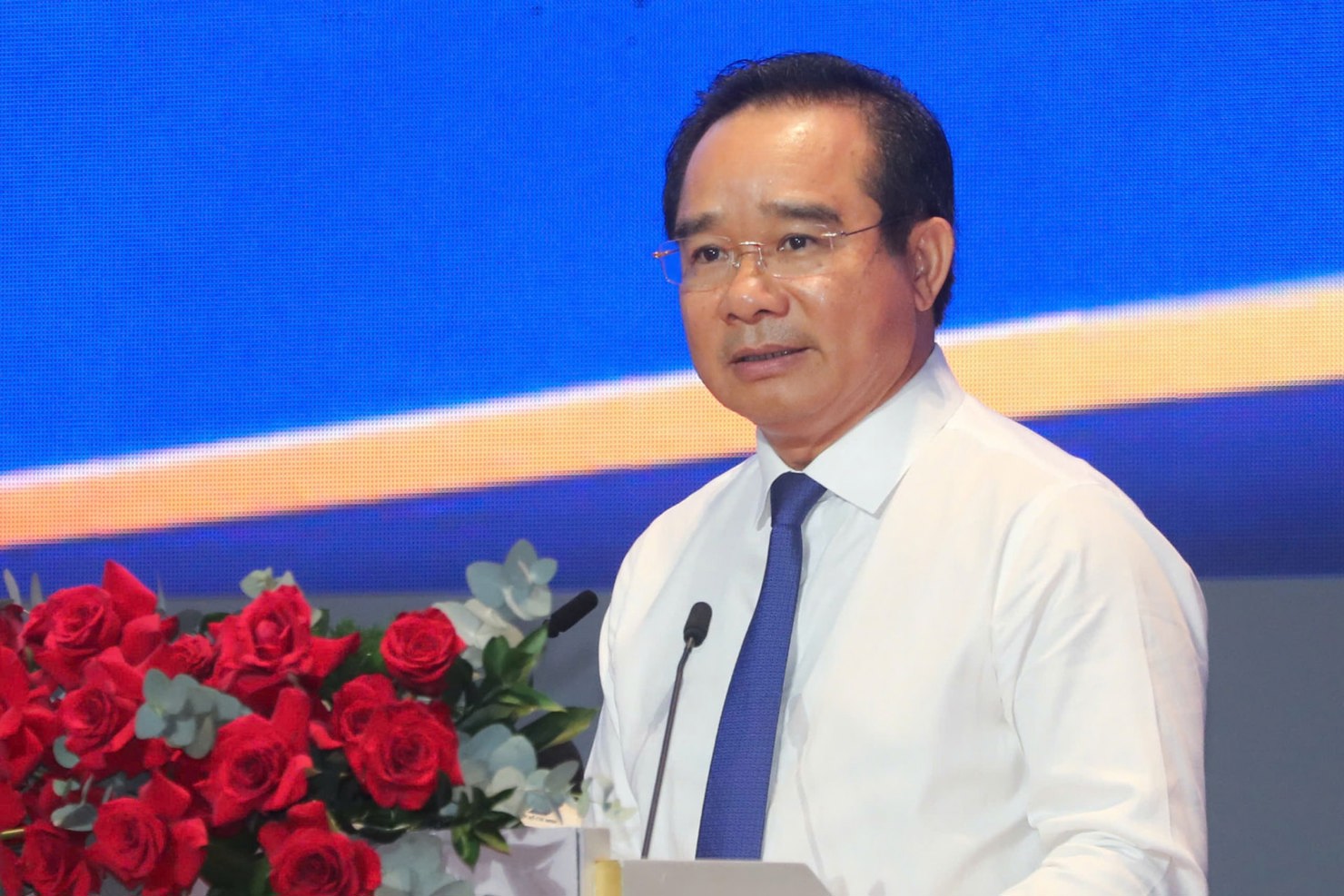Ông Nguyễn Văn Được, Chủ tịch UBND TP. Hồ Chí Minh phát biểu tại Hội nghị công bố Nghị quyết về Trung tâm tài chính quốc tế tại Việt Nam. Ảnh: Hoàng Triều