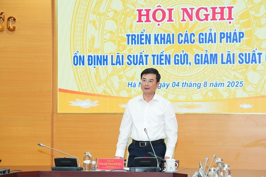 Ph&oacute; Thống đốc NHNN Phạm Thanh H&agrave; ph&aacute;t biểu tại Hội nghị. Ảnh: NHNN