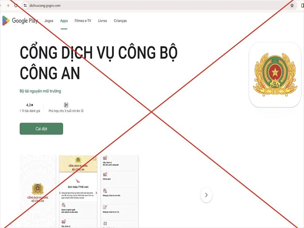 Cổng dịch vụ c&ocirc;ng giả mạo. Ảnh: BCA.