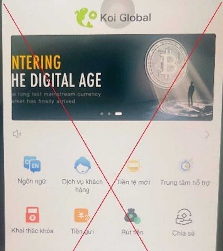 Công an TP. Hà Nội cảnh báo lừa đảo khi đầu tư tiền ảo qua ứng dụng Koi Global.
