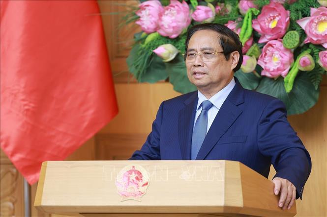 Thủ tướng Phạm Minh Chính kết luận buổi toạ đàm với các doanh nghiệp Nhật Bản đang đầu tư tại Việt Nam. Ảnh: Dương Giang/TTXVN