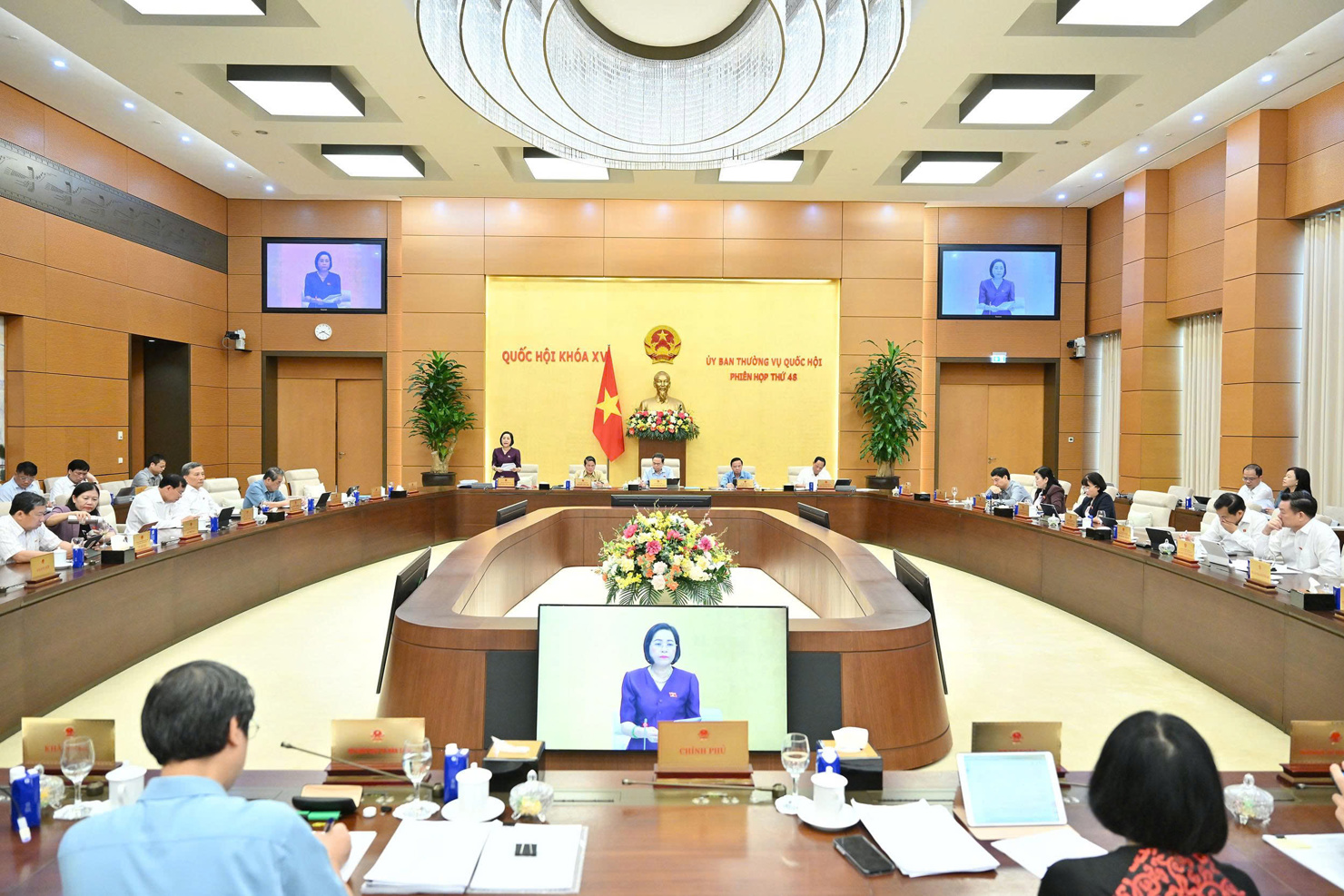 Phi&ecirc;n họp thứ 48 ng&agrave;y 13/8, dưới sự điều h&agrave;nh của Ph&oacute; Chủ tịch Quốc hội Nguyễn Thị Thanh, Ủy ban Thường vụ Quốc hội cho &yacute; kiến về dự &aacute;n Luật Gi&aacute;o dục nghề nghiệp (sửa đổi).