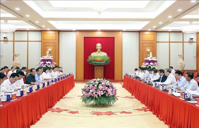 Tổng Bí thư Tô Lâm chủ trì cuộc làm việc của Bộ Chính trị với Ban Thường vụ Thành uỷ Thành phố Hồ Chí Minh. Ảnh: Thống Nhất – TTXVN. 