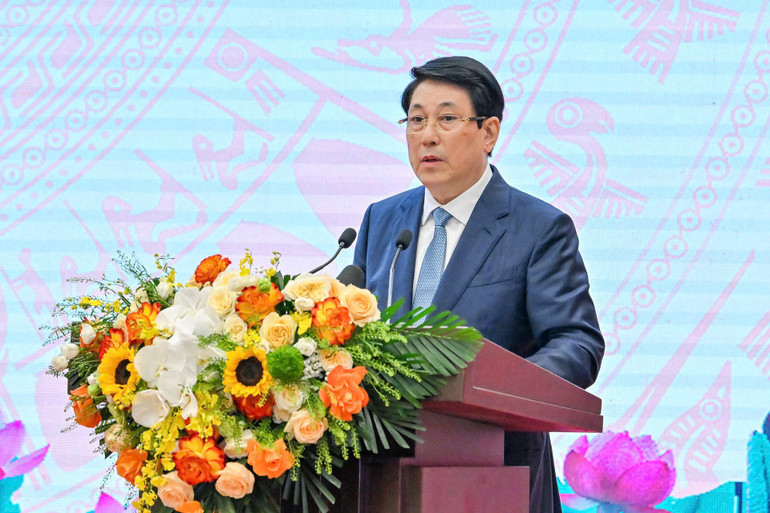 Chủ tịch nước Lương Cường phát biểu tại hội nghị. Ảnh: Thủy Nguyên