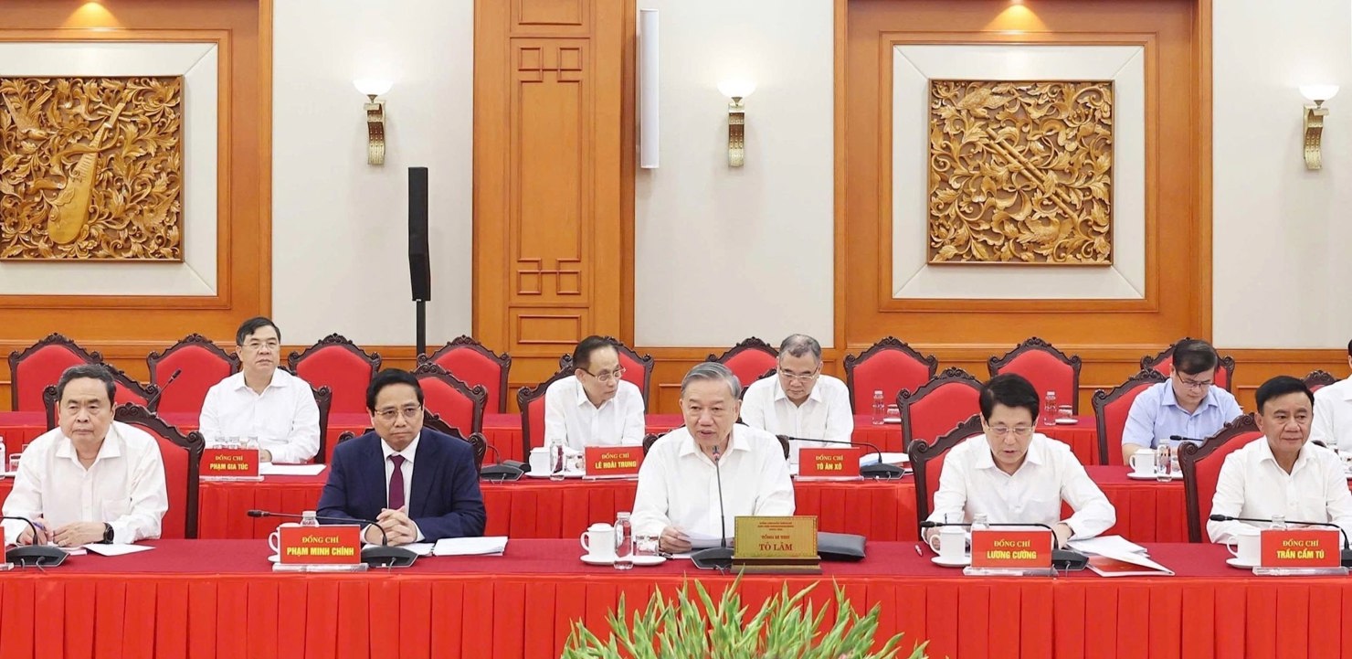 Tổng B&iacute; thư T&ocirc; L&acirc;m, B&iacute; thư Qu&acirc;n uỷ Trung ương ph&aacute;t biểu. Ảnh: Thống Nhất - TTXVN. &nbsp;