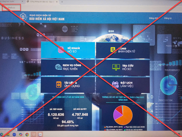 Trang web giả mạo bhxh[.]co c&oacute; giao diện tương tự trang&nbsp;Cổng dịch vụ c&ocirc;ngtrực tuyến BHXH Việt Nam&nbsp;ch&iacute;nh thức.