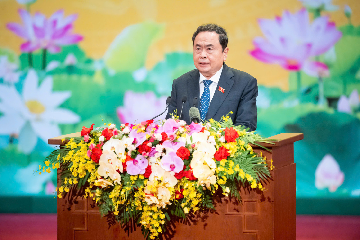 Chủ tịch Quốc hội Trần Thanh Mẫn phát biểu tại cuộc gặp mặt. Ảnh: Báo Đại biểu Nhân dân.