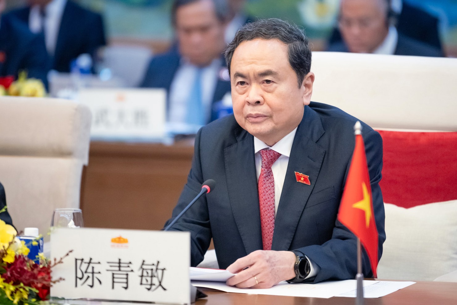 Chủ tịch Quốc hội Trần Thanh Mẫn phát biểu tại hội đàm. Ảnh: Phạm Thắng.