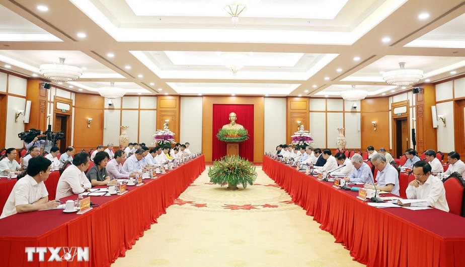 Tổng Bí thư Tô Lâm chủ trì cuộc làm việc của Bộ Chính trị với Ban Thường vụ Đảng uỷ các cơ quan Đảng Trung ương. Ảnh: Thống Nhất - TTXVN.
