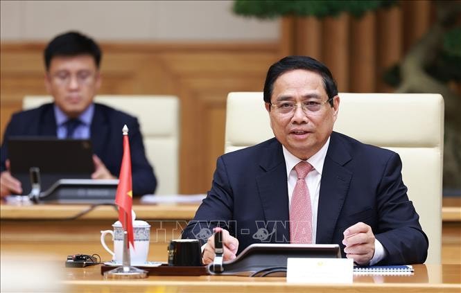 Thủ tướng Phạm Minh Chính phát biểu tại cuộc hội kiến Toàn quyền Australia Sam Mostyn. Ảnh: Dương Giang/TTXVN. 