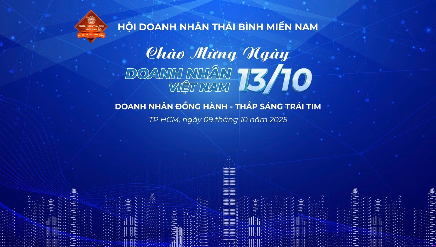 Poster ch&iacute;nh thức chương tr&igrave;nh kỷ niệm Ng&agrave;y Doanh nh&acirc;n Việt Nam 13/10 do Hội Doanh nh&acirc;n Th&aacute;i B&igrave;nh miền Nam tổ chức tại&nbsp;TP. Hồ Ch&iacute; Minh