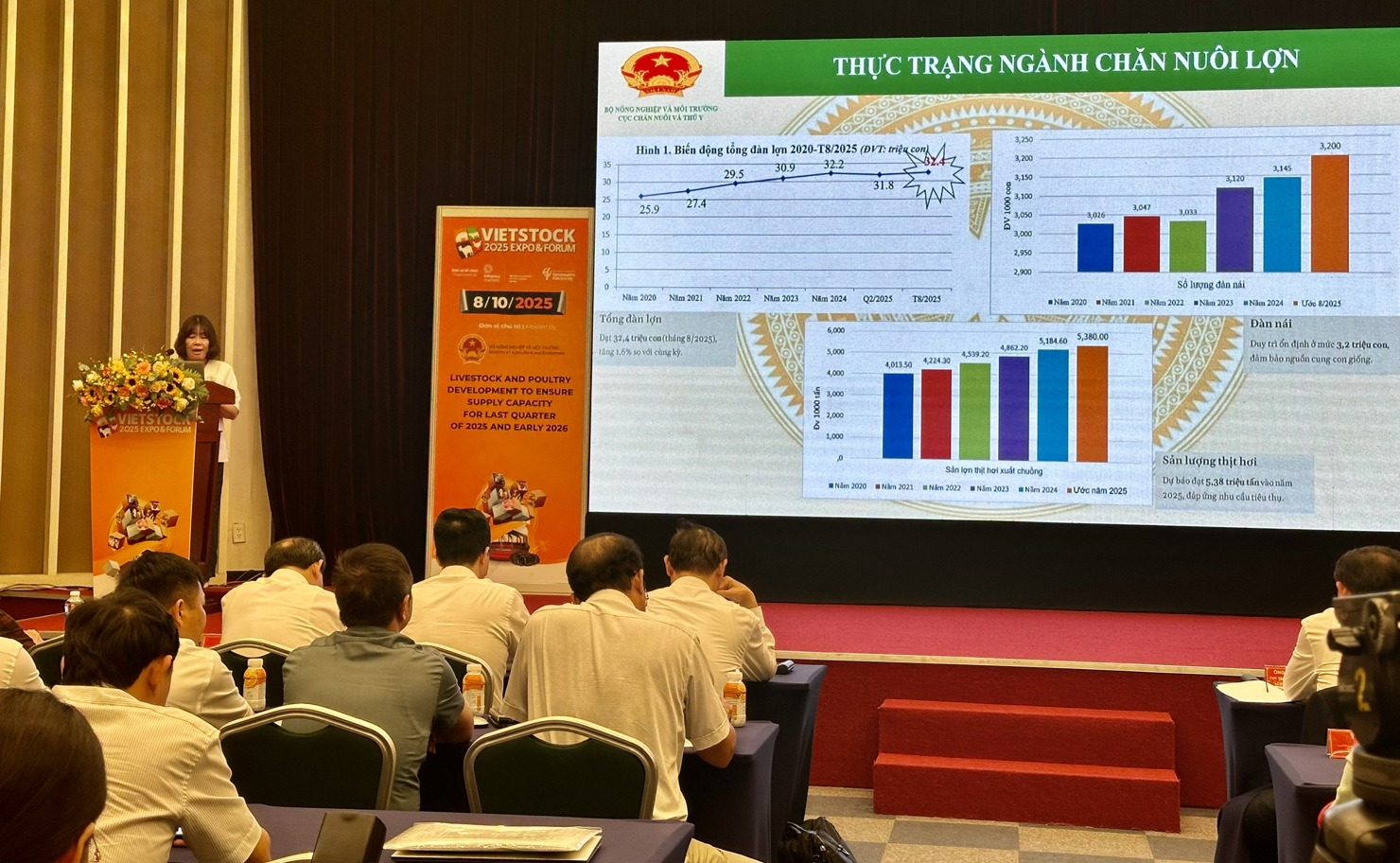 Đại diện Bộ Nông nghiệp và Môi trường chia sẻ về ngành chăn nuôi tại hội nghị. Ảnh: T.H