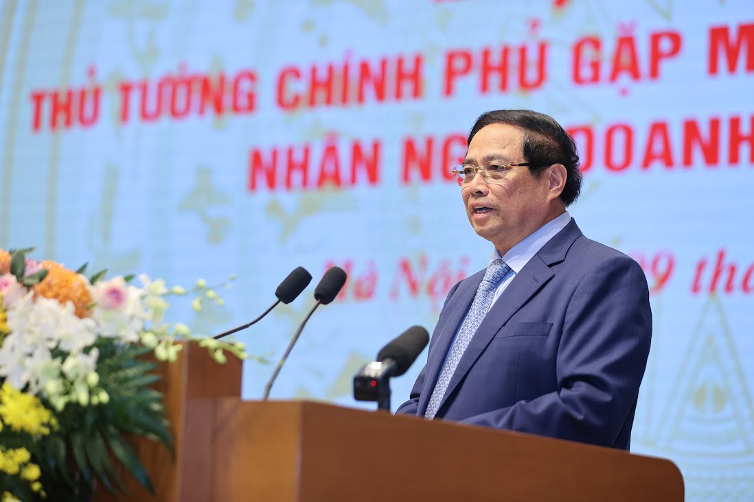 Thủ tướng Phạm Minh Chính khẳng định, doanh nhân là những chiến sĩ trên mặt trận kinh tế. Ảnh: VGP.