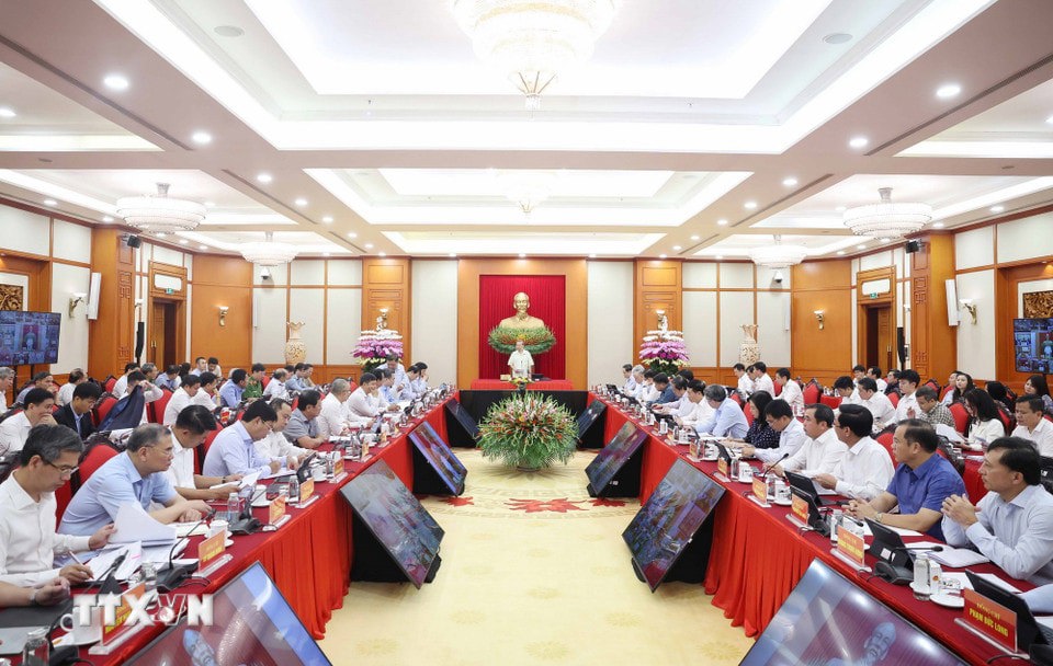 Tổng Bí thư Tô Lâm - Trưởng Ban Chỉ đạo Trung ương về phát triển khoa học, công nghệ, đổi mới sáng tạo và chuyển đổi số phát biểu. Ảnh: Thống Nhất - TTXVN.