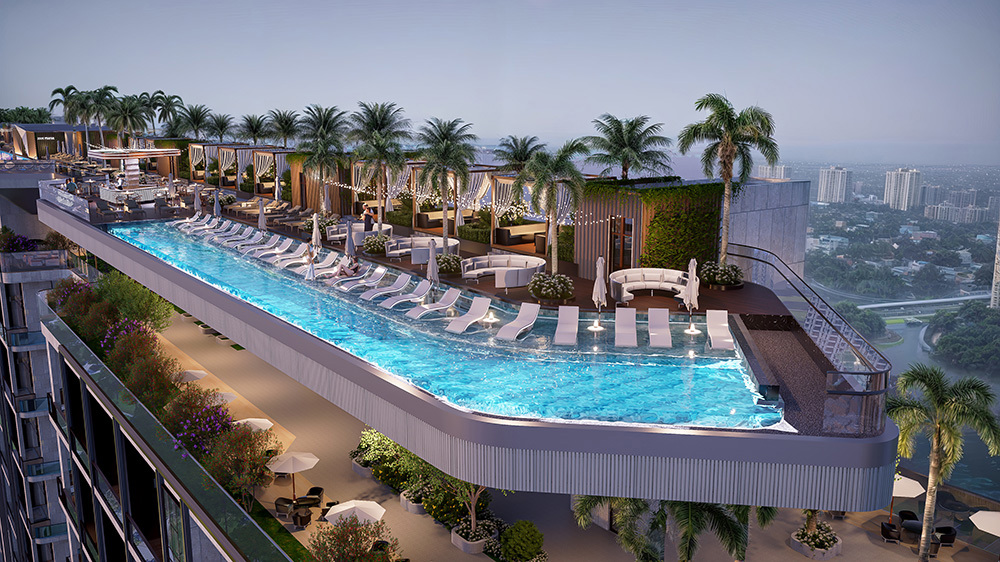 Tổ hợp tiện ích tầng mái tại Noble Crystal Tay Ho WorldHotels Residence với bể bơi vô cực, nhà hàng 6 sao theo phong cách Dubai