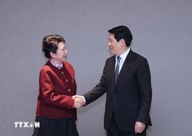 Chủ tịch nước Lương Cường tiếp Tiến sỹ Lý Lợi, Người sáng lập Tập đoàn MEBO. Ảnh: Lâm Khánh/TTXVN.