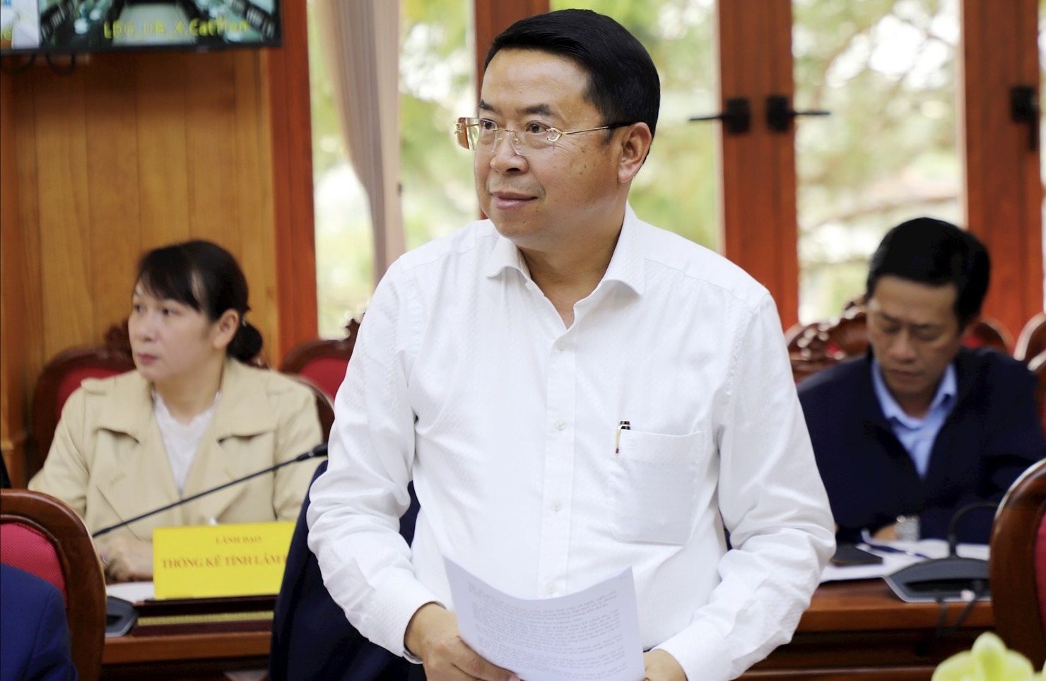 Giám đốc Sở Tài chính tỉnh Lâm Đồng Tôn Thiện San báo cáo tại cuộc họp. Ảnh: Cổng Thông tin điện tử Lâm Đồng