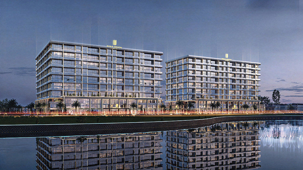 Noble Crystal Long Bien WorldHotels Residences gồm hai t&ograve;a th&aacute;p cao 17 tầng, quy tụ hơn 400 căn Sky Villas, được kiến tạo theo chuẩn mực cao cấp nhất của ph&acirc;n kh&uacute;c bất động sản hạng sang