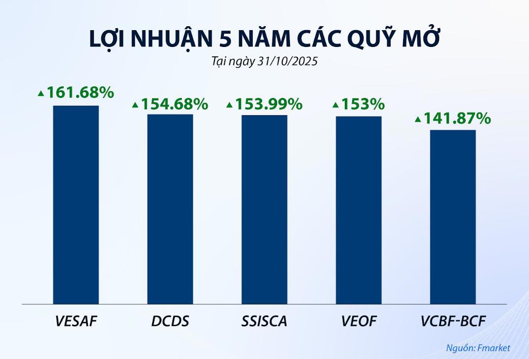 C&aacute;c quỹ mở c&oacute; lợi nhuận 5 năm tốt nhất tr&ecirc;n Fmarket.