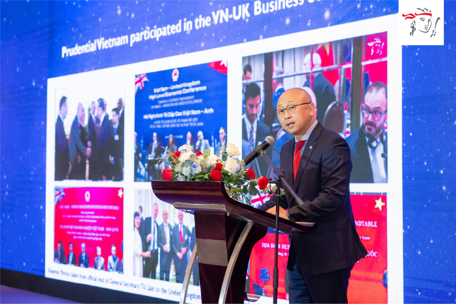 &Ocirc;ng Kevin Kwon - Tổng Gi&aacute;m đốc Prudential Việt Nam chia sẻ về vai tr&ograve; của bảo hiểm trong chiến lược x&acirc;y dựng Trung t&acirc;m T&agrave;i ch&iacute;nh Quốc tế của Việt Nam tại Hội nghị thượng đỉnh doanh nghiệp Anh-Việt 2025. Ảnh: Prudential.