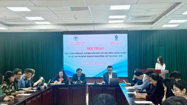 Hội thảo &ldquo;Tăng cường năng lực, phổ biến kiến thức cho cộng đồng, doanh nghiệp về việc tạo t&iacute;n chỉ v&agrave; tham gia trao đổi b&ugrave; trừ t&iacute;n chỉ carbon&rdquo;.