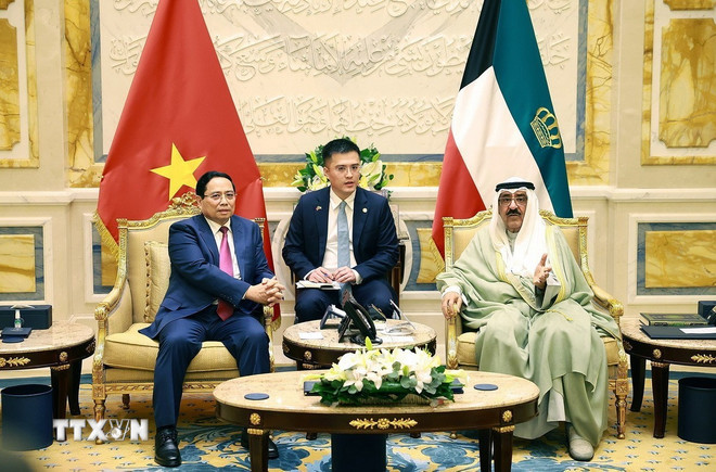 Thủ tướng Phạm Minh Ch&iacute;nh hội kiến Quốc vương Kuwait Sheikh Meshal Al-Ahmad Al-Jaber Al-Sabah. (Ảnh: Dương Giang/TTXVN). &nbsp;