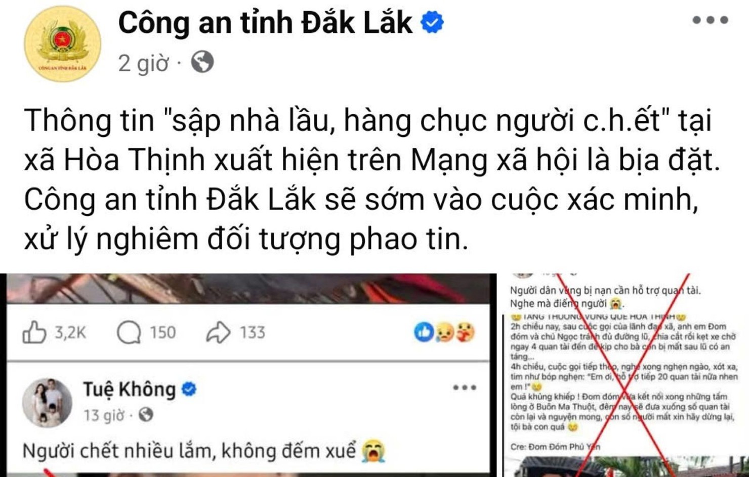 C&ocirc;ng an tỉnh&nbsp;Đắk Lắk cho biết sẽ xử l&yacute; nghi&ecirc;m đối tượng phao tin giả g&acirc;y hoang mang. Ảnh: CA