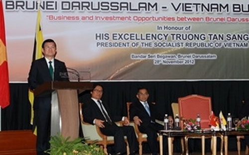 Chủ tịch nước Trương Tấn Sang tới dự và phát biểu tại Diễn đàn Doanh nghiệp Việt Nam-Brunei