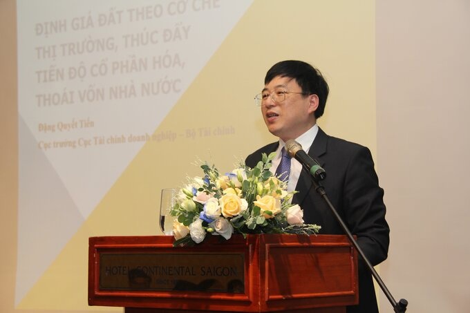 Ông Đặng Quyết Tiến - Cục trưởng Cục Tài chính doanh nghiệp - Bộ Tài chính phát biểu tại Hội thảo. Ảnh: TM