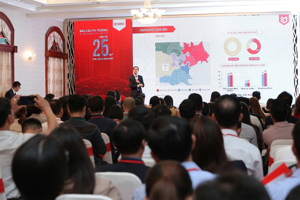 Ông Nguyễn Hoàng - Giám đốc bộ phận R&D DKRA Vietnam trình bày diễn biến thị trường trong Quý 2/2020, đồng thời đưa ra dự báo cho thời gian tới. Ảnh DKRA