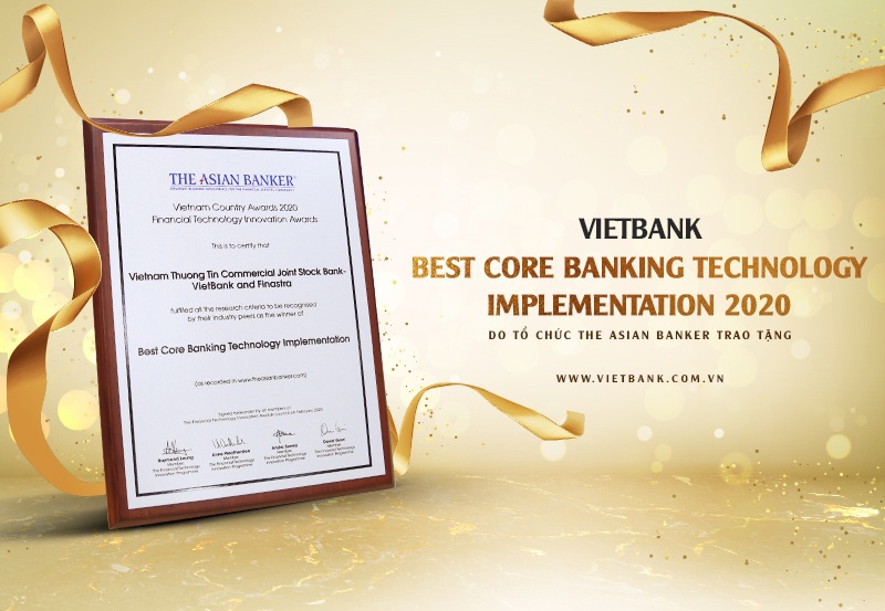 Vietbank ngân hàng duy nhất được vinh danh giải thưởng công nghệ ngân hàng lõi tốt nhất năm 2020. Ảnh Vietbank