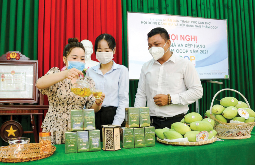 HTX Giọt Phù Sa, huyện Phong Điền, tăng cường giới thiệu các mặt hàng được sản xuất từ nấm đông trùng hạ thảo, có công dụng tăng sức đề kháng… qua kênh bán hàng online trong mùa dịch. Ảnh: Mỹ Hoa