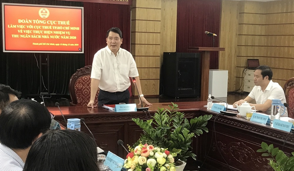 Ông Cao Anh Tuấn - Tổng cục trưởng Tổng cục Thuế chỉ đạo tại buổi làm việc với Cục Thuế TP. Hồ Chí Minh. Ảnh Thanh Sơn