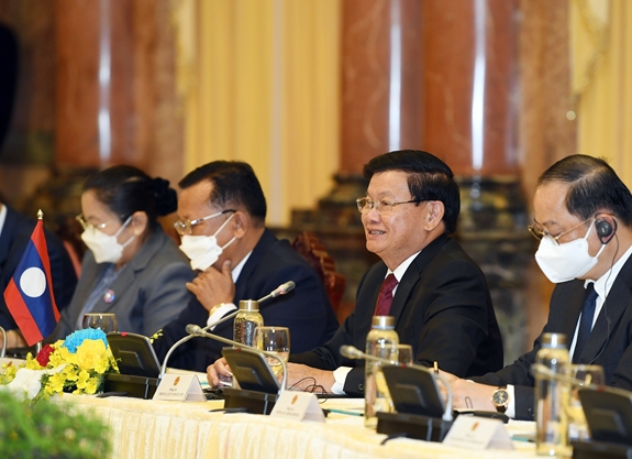 Tổng Bí thư, Chủ tịch nước Lào Thongloun Sisoulith tại cuộc hội kiến. Ảnh: TRỌNG HẢI 