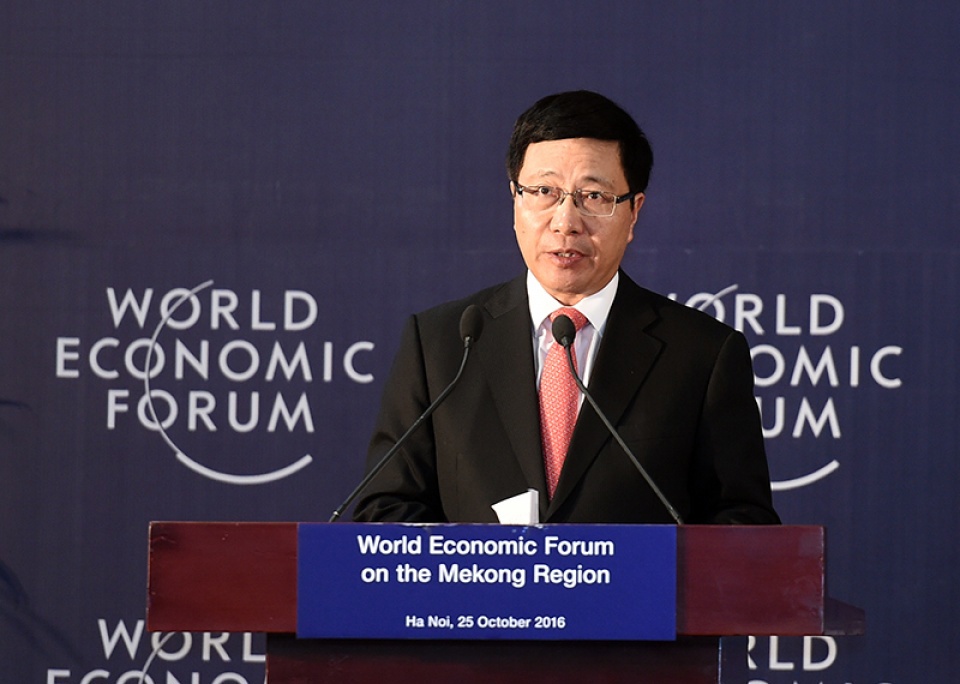 Phó Thủ tướng Phạm Bình Minh phát biểu bế mạc Diễn đàn Kinh tế Thế giới về khu vực Mekong năm 2016