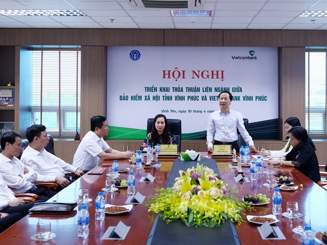 Ông Trần Văn Cúc – Giám đốc Vietcombank Vĩnh Phúc phát biểu tại Hội nghị