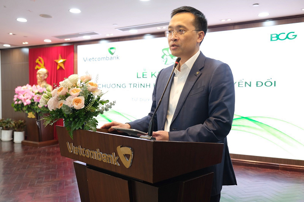 Ông Phạm Quang Dũng - Chủ tịch Hội đồng Quản trị Vietcombank, Trưởng Ban chỉ đạo chuyển đổi số phát biểu tại buổi Lễ