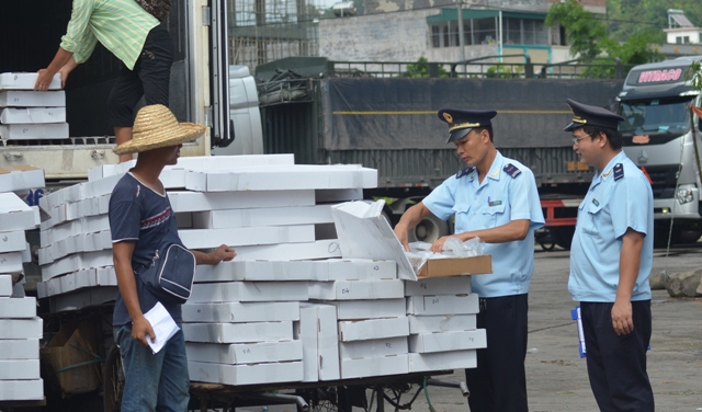  Công chức Cục Hải quan Quảng Ninh kiểm tra hàng hóa xuất nhập khẩu.