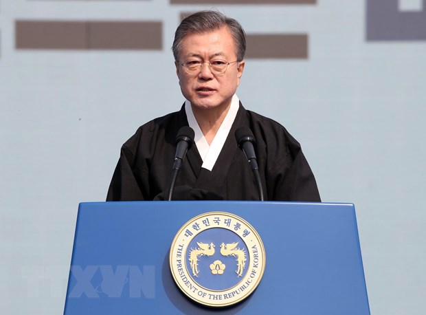 Tổng thống Hàn Quốc Moon Jae-in phát biểu tại một sự kiện ở thủ đô Seoul ngày 1/3/2019. 