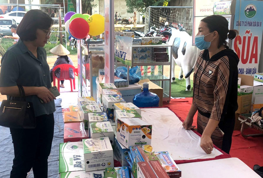 Người tiêu dùng tham quan, mua sắm tại Tuần hàng Việt năm 2020 do Sở Công Thương Hà Nội tổ chức tại xã Bình Phú (huyện Thạch Thất).