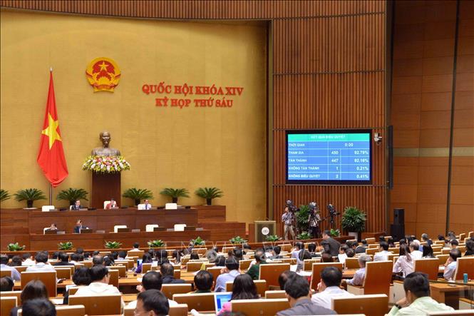 Quốc hội biểu quyết thông qua Nghị quyết về kế hoạch phát triển kinh tế - xã hội năm 2019 với tỷ lệ tán thành 92,16%. Ảnh: Phương Hoa/TTXVN