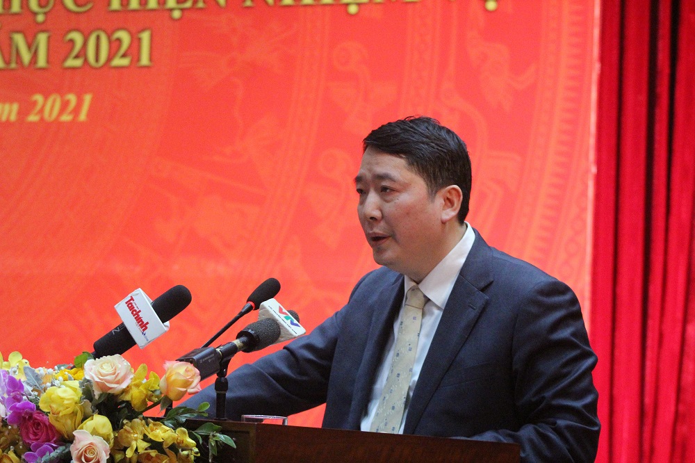 Ông Cao Anh Tuấn, Tổng cục trưởng Tổng cục Thuế báo cáo kết công tác thuế năm 2020.