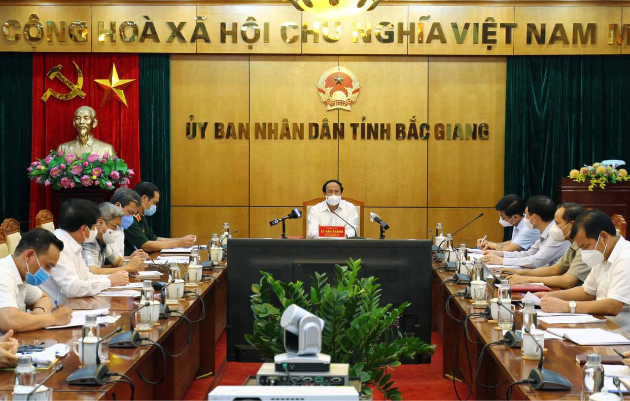 Phó Thủ tướng Chính phủ Lê Văn Thành tại buổi làm việc với tỉnh Bắc Giang về tình hình phòng, chống dịch Covid- 19 trên địa bàn. Nguồn: chinhphu.vn