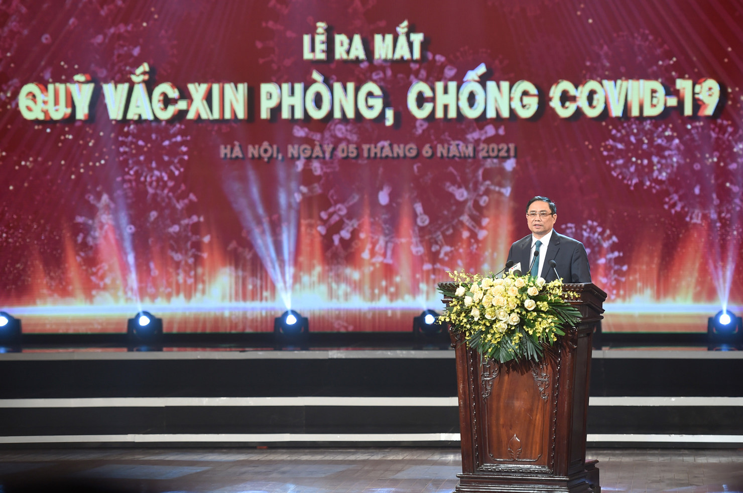 Thủ tướng Chính phủ Phạm Minh Chính phát biểu tại Lễ ra mắt Quỹ vắc xin phòng, chống Covid-19. Nguồn: chinhphu.vn