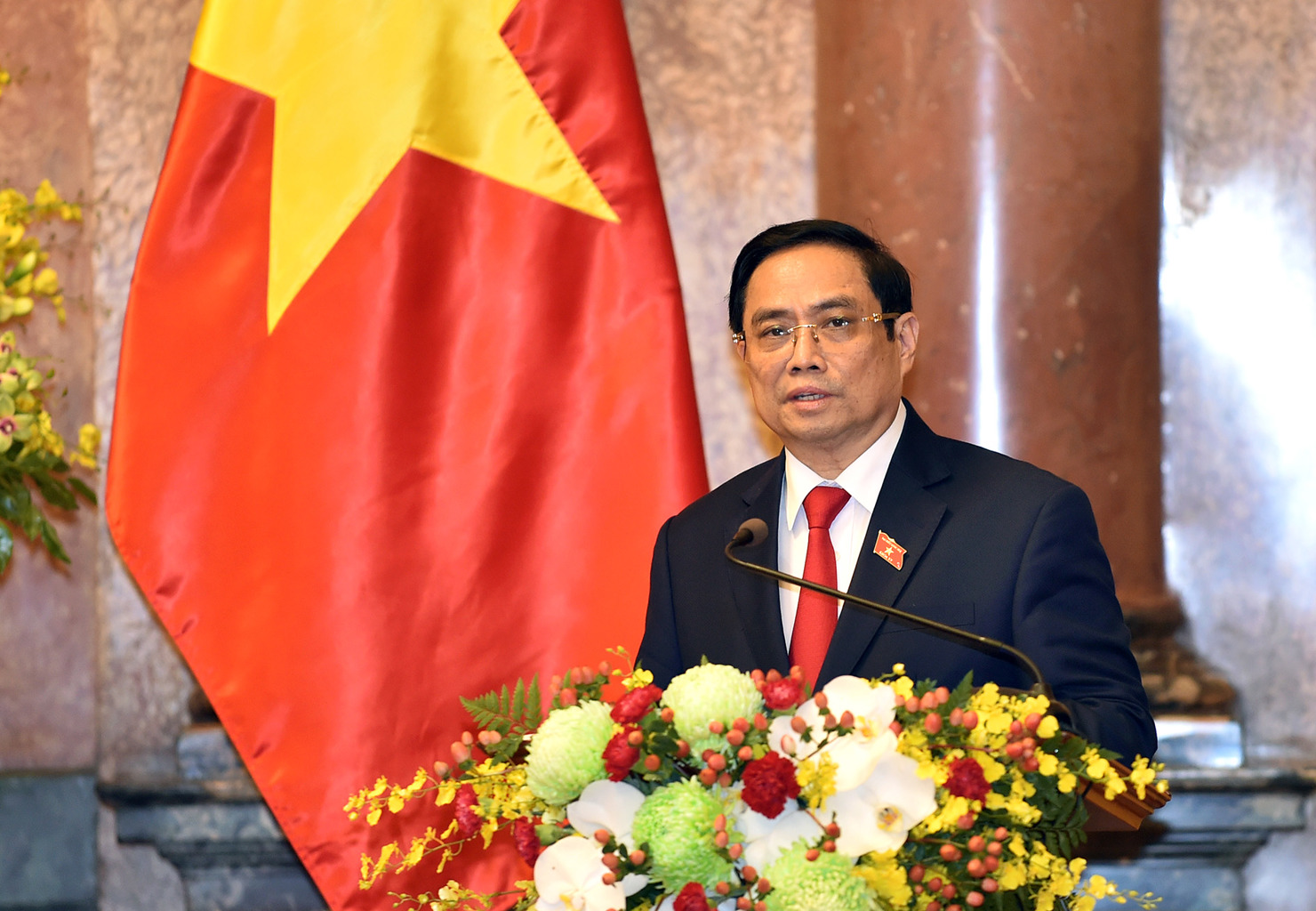 Thủ tướng Chính phủ Phạm Minh Chính phát biểu tại Lễ công bố thành viên Chính phủ nhiệm kỳ Quốc hội khóa XV, chiều ngày 28/7. Nguồn: chinhphu.vn