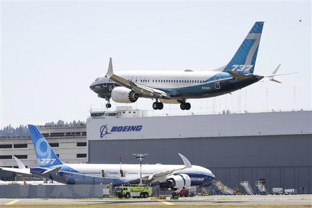 Máy bay Boeing 737 MAX trong chuyến bay thử tại Seattle, bang Washington, Mỹ ngày 29/6. Nguồn: AFP/TTXVN