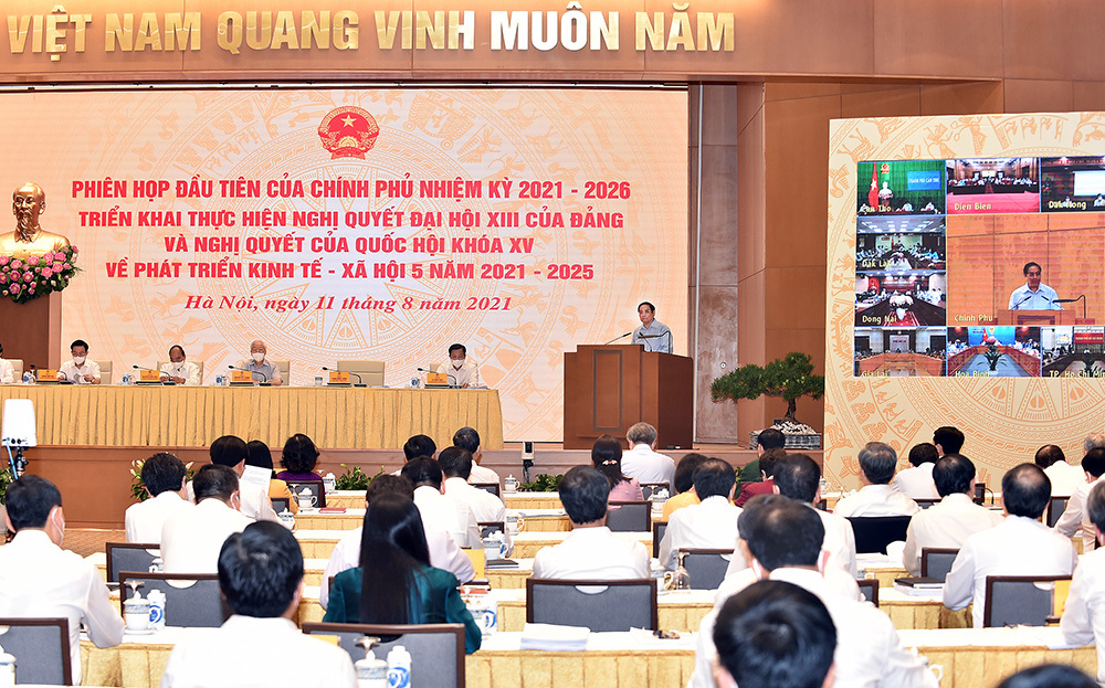 Thủ tướng Ch&iacute;nh phủ Phạm Minh Ch&iacute;nh ph&aacute;t biểu khai mạc Phi&ecirc;n họp.