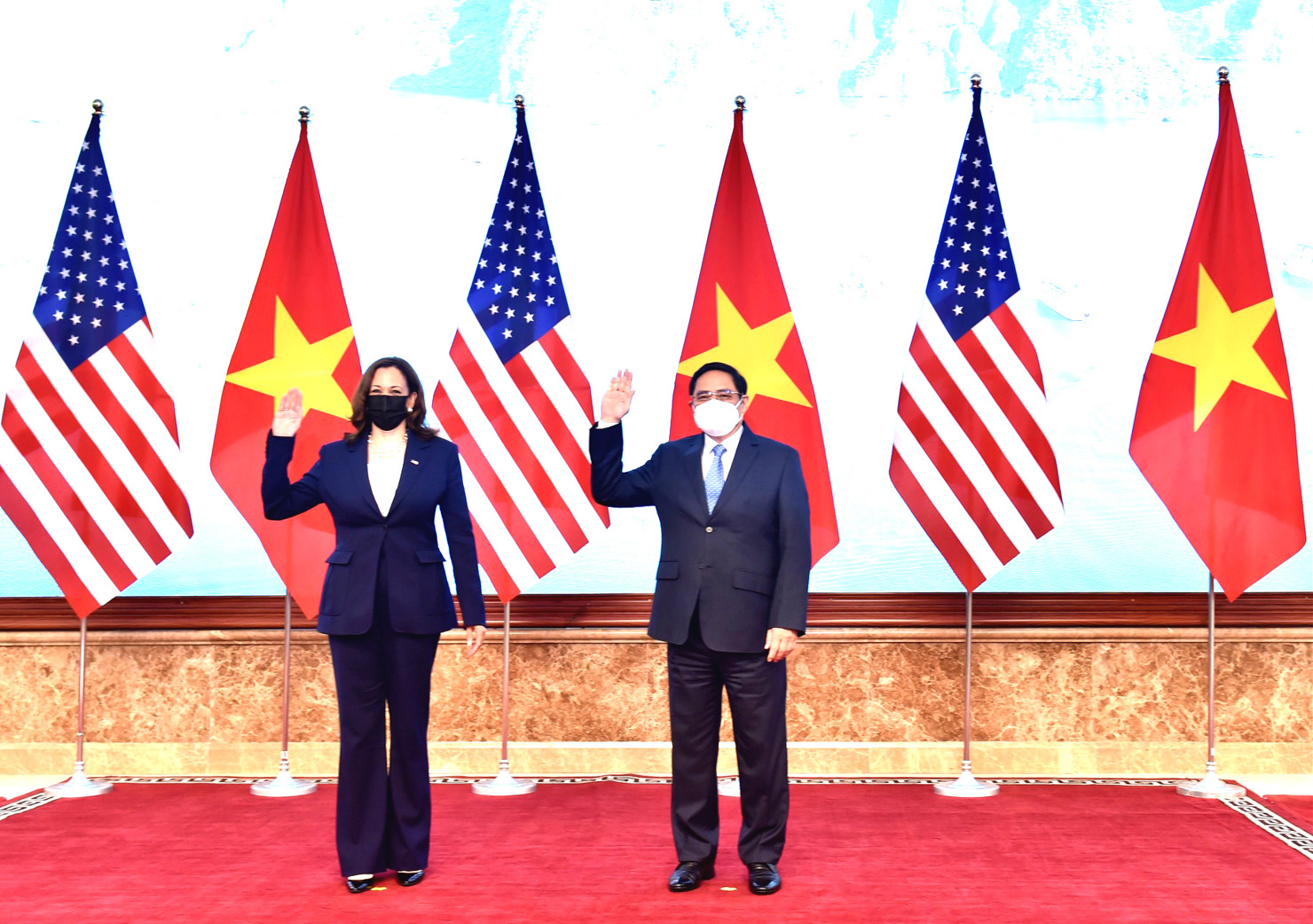 Thủ tướng Phạm Minh Chính và Phó Tổng thống Hoa Kỳ Kamala Harris tại Trụ sở Chính phủ. Nguồn: chinhphu.vn