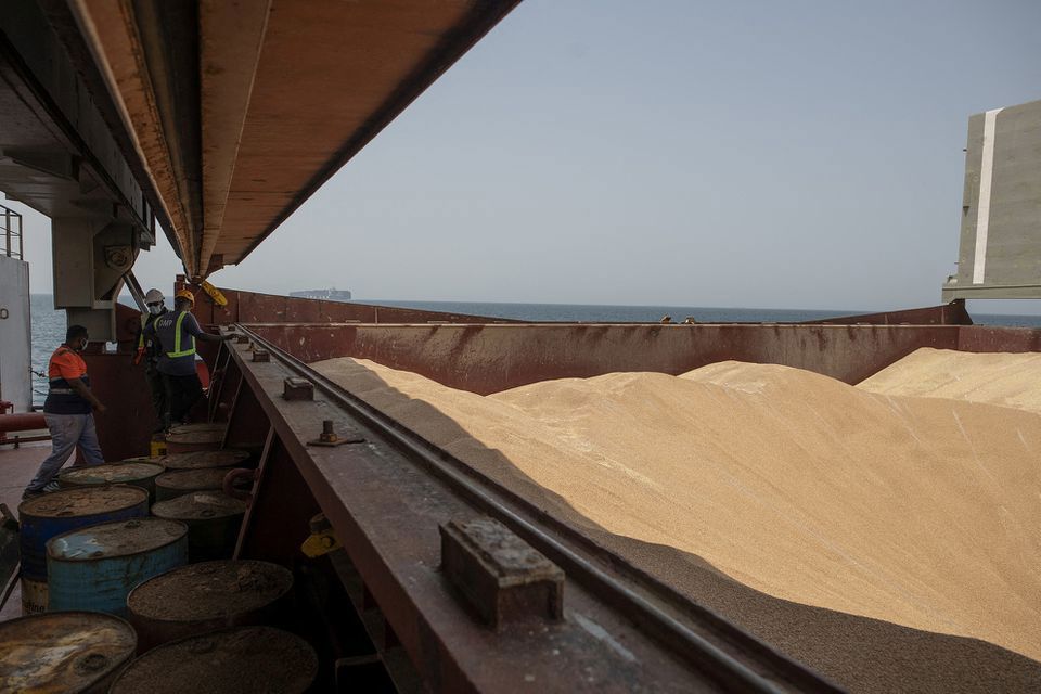 Hàng trăm triệu tấn ngũ cốc không thể xuất cảng Ukraine. Nguồn: Reuters