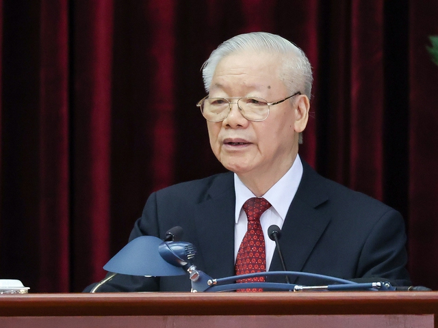Tổng Bí thư Nguyễn Phú Trọng phát biểu bế mạc Hội nghị Trung ương Sáu khoá XIII. 